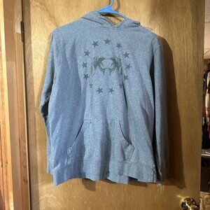 Used Grey Hooded Sweatshirt Kids XXL Light green Ram Head W/Stars on front